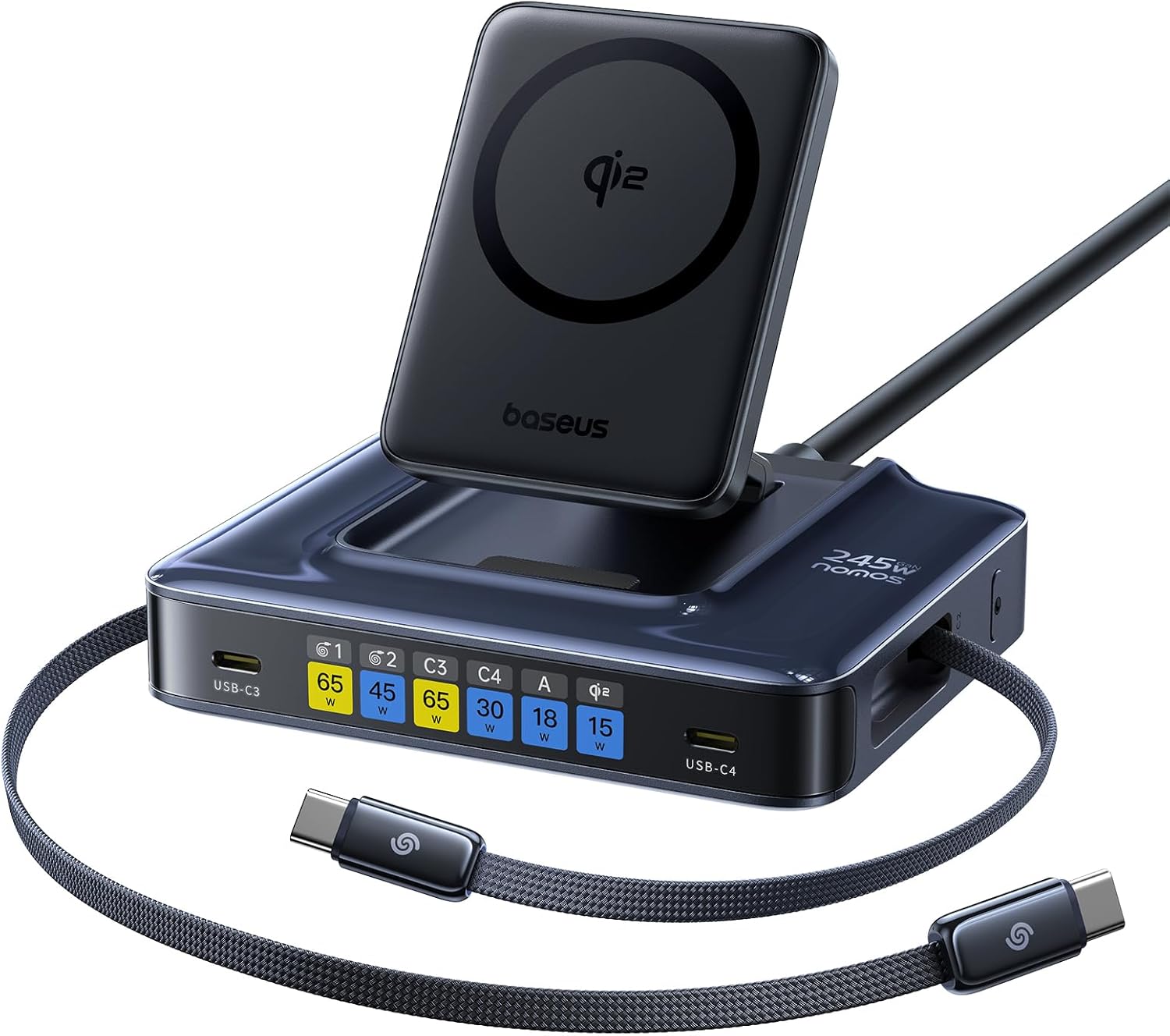 Baseus Nomos Charging Station 245W 6-in-1 USB-C Power Strip Qi2 Baseus Nomos Charging Station 245W 6-in-1 USB-C Power Strip Qi2