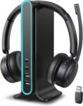 Bluetooth Headset, Wireless Headset with Mic for Work, Qualcomm Chipeset Dongle, V5.4 Headsets with Microphone for Work, Wireless Noise Cancelling Headphones Busy/Mute Light for PC Computer Office WFH - Product Image