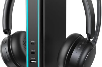 Bluetooth Headset, Wireless Headset with Mic for Work, Qualcomm Chipeset Dongle, V5.4 Headsets with Microphone for Work, Wireless Noise Cancelling Headphones Busy/Mute Light for PC Computer Office WFH - Product Image