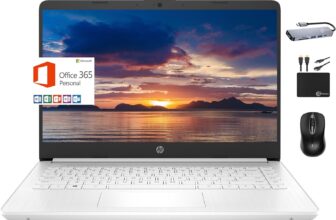 HP 2024 Premium 14" Micro-Edge Portable Laptop Student Business, Intel Quad-Core N4120, 16GB RAM, 320GB (64GB eMMC+ 256GB Card), Webcam, WiFi, Windows 11S + 1 Year Office 365, MarxsolAccessory White - Product Image