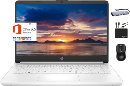 HP 2024 Premium 14" Micro-Edge Portable Laptop Student Business, Intel Quad-Core N4120, 16GB RAM, 320GB (64GB eMMC+ 256GB Card), Webcam, WiFi, Windows 11S + 1 Year Office 365, MarxsolAccessory White - Product Image