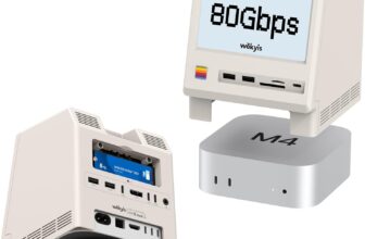 M5 Retro Dock Station for Mac mini M4 Pro, 80Gbps M.2 NVMe SSD Enclosure with Cooling Fan, Compatible for Thunderbolt 5/4/3/USB 4, 5'inch HD Display, SD/Micro SD Reader 4.0, 8K@60Hz Displayport - Product Image