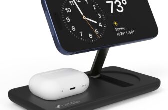 Nimble Podium 2-in-1 Wireless Charging Station for iPhone & Airpods, Qi2-Certified 12W Magsafe Stand, Fast Charger for iPhone 17/16/15/14 & Airpod Series (45W Adapter & USB-C Cable Included) - Product Image