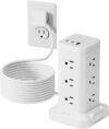 Power Strip Tower with Surge Protector 1800J, Fast Charging PD20W USB-C Ports with 12 AC Outlet Extenders, 10ft Extension Cord for Home Office Dorm Room Essentials, White - Product Image
