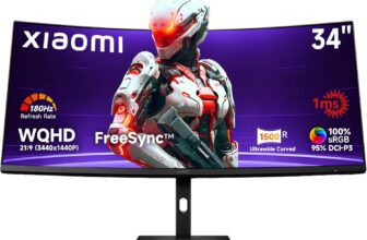 XIAOMI 34 inch Curved Gaming Monitor, 180HZ 1ms 1500R WQHD 2K 100% sRGB Desktop LCD Computer Screen PC Vertical HDMI Computer Monitors Ultrawide FreeSync Premium with DisplayPort Adjustable Stand - Product Image