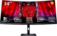 XIAOMI 34-inch Curved Gaming Monitor, 180Hz Refresh Rate, 1ms Response, FreeSync Premium, 95% DCI-P3, 100% sRGB, Low Blue Light Computer Screen Monitor, Desktop Monitor G34WQi - Product Image