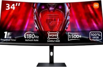 XIAOMI 34-inch Curved Gaming Monitor, 180Hz Refresh Rate, 1ms Response, FreeSync Premium, 95% DCI-P3, 100% sRGB, Low Blue Light Computer Screen Monitor, Desktop Monitor G34WQi - Product Image