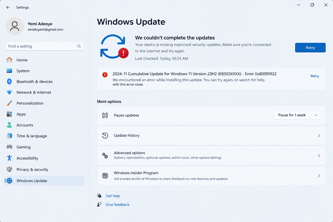 Stuck on 0x800f0922? Fix the Windows 11 Update Rollback Loop Stuck on 0x800f0922? Fix the Windows 11 Update Rollback Loop
